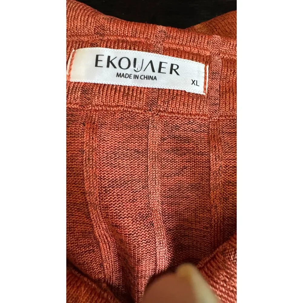 Ekouaer Women's XL Ribbed Knit Pajama Set Rust Orange